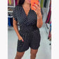 Prickig V-ringad Jumpsuit i ett stycke med shorts