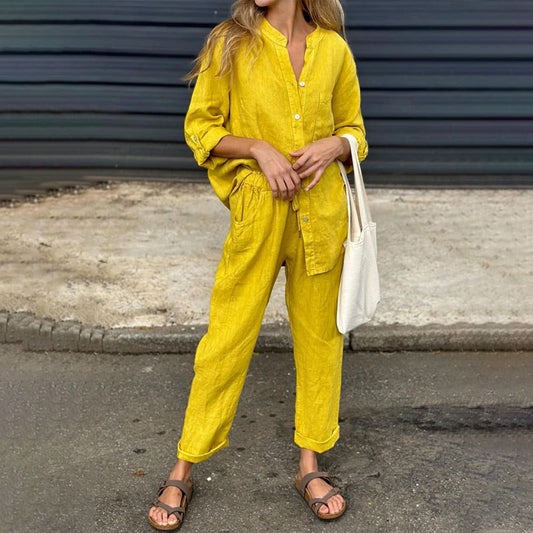 Kvinnors 2-delade outfits Oversized skjorta och byxor