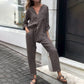 Kvinnors 2-delade outfits Oversized skjorta och byxor