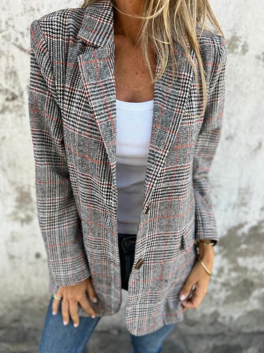 🥰Säsongserbjudande till superlågt pris🥰Casual rutete blazer med revers