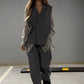 Fashion Patchwork Irregular Lace-Up Skjorta & Byxor Tvådelat Set