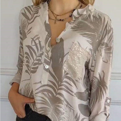 🔥Sommarrea - 50% RABATT🔥 🌸V-ringad topp med tryck för dammode
