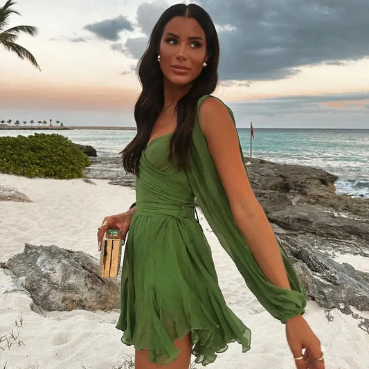 🦋 Eleganta lanternärmar, V-ringad off shoulder-design som framhäver feminin charm 💕
