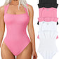 ⏳50% rabatt under en begränsad tid 🎁Sexig ribbad stroppig fyrkantig hals ärmlös magkontroll Tank Tops Bodysuits🩱