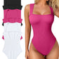 ⏳50% rabatt under en begränsad tid 🎁Sexig ribbad stroppig fyrkantig hals ärmlös magkontroll Tank Tops Bodysuits🩱