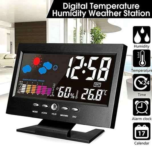 🔥Digital LED-temperatur- och fuktighetsmonitor Väderprognos LED-bordsväckarklocka