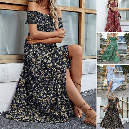 Elegant blommig off shoulder-klänning för kvinnor