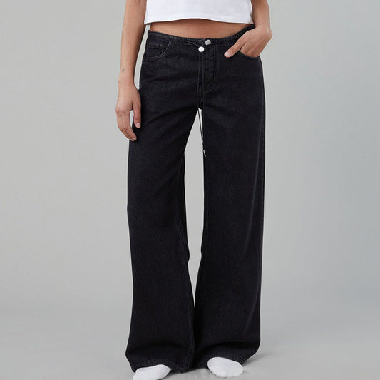 Lösa Lågmidjade Jeans med Justerbara Dragsko