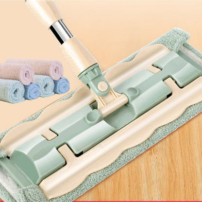 Platt mopp med handtag I rostfritt stål och återanvändbara tvättbara moppdynor