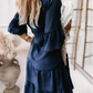 Sommerkleid mit Rüschenbesatz und V-Ausschnitt – Leichter Denim-Look