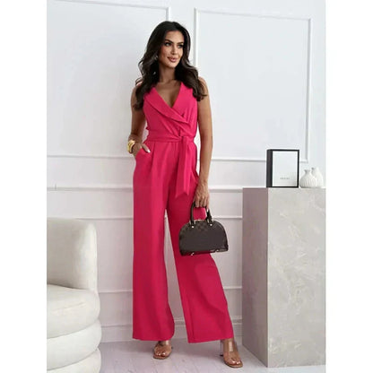 ☀️Women:s Ärmlös V-ringad enfärgad Jumpsuit🕊️