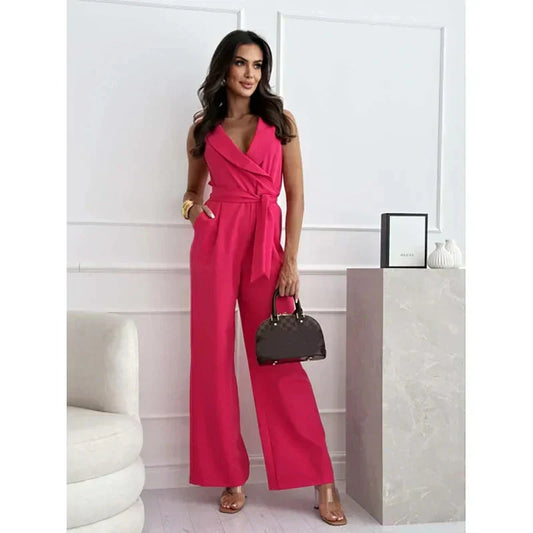 ☀️Women:s Ärmlös V-ringad enfärgad Jumpsuit🕊️