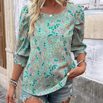 👚Ladies casual topp med rund hals och tryck