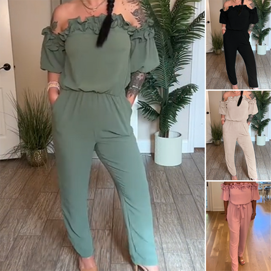 👗Summer Sale 50% OFF🌹Off-Shoulder Jumpsuit med Volangdetalj