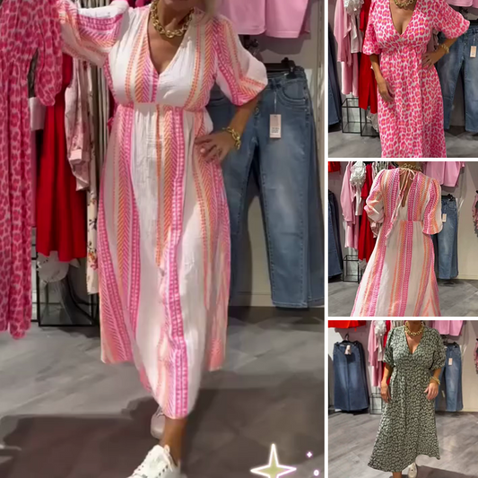 👗✨V-ringad klänning med tryck för kvinnor