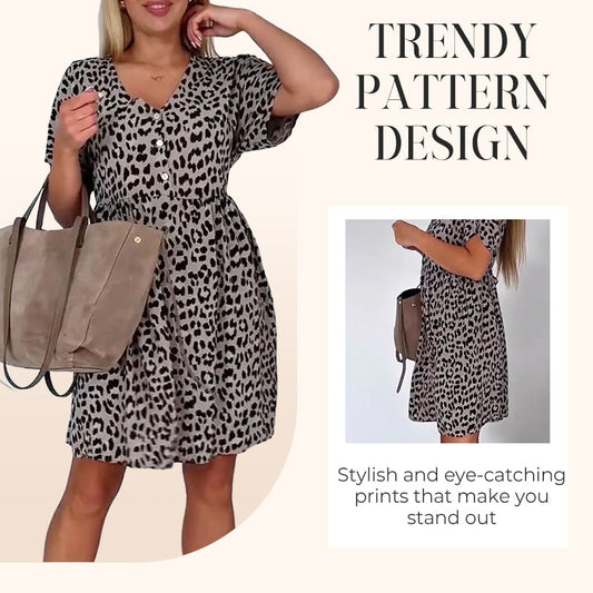 Damklänning med V-ringning och korta ärmar🔥Köp 2 och få fri frakt