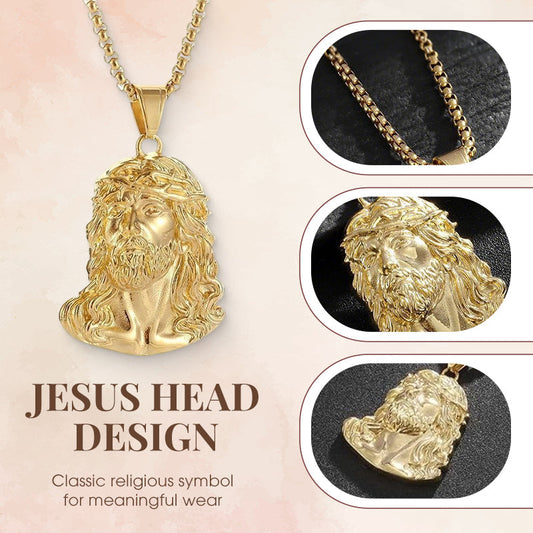 ✝️ Bästa Presenten ✨ Halsband med Jesus Huvud Medalj