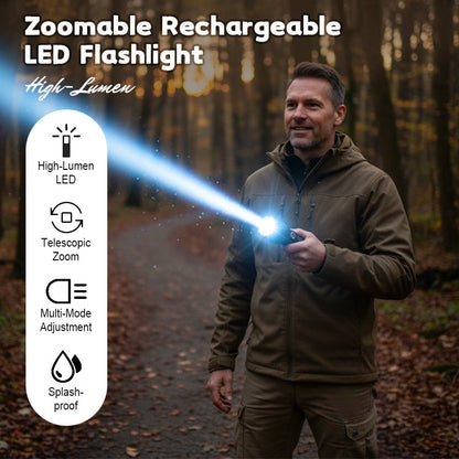 Uppladdningsbar LED-ficklampa med hög lumen, zoombar