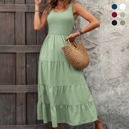 Women's Sleeveless Pleated Tiered Midi Dress