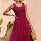 Women's Sleeveless Pleated Tiered Midi Dress