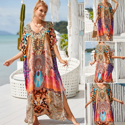 Stylish Leopard Print Loose V-Neck Dress