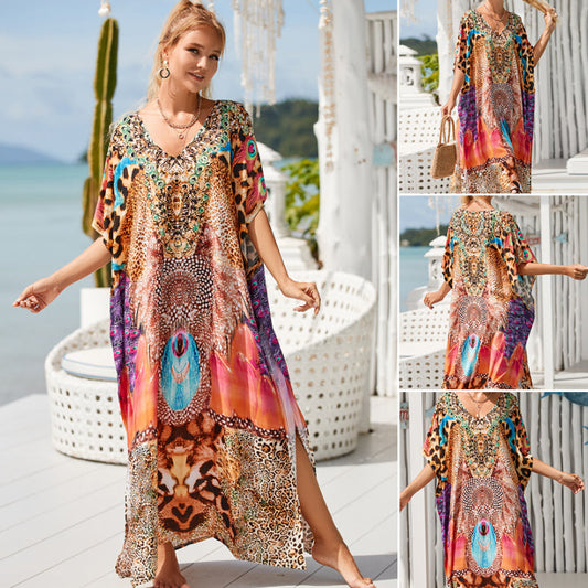 Stylish Leopard Print Loose V-Neck Dress