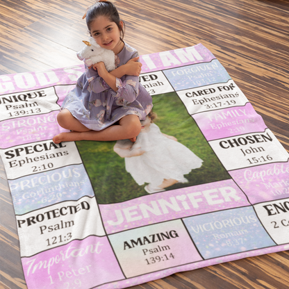 Personalized “God Says I Am” Photo Blanket - Perfect Family Gift