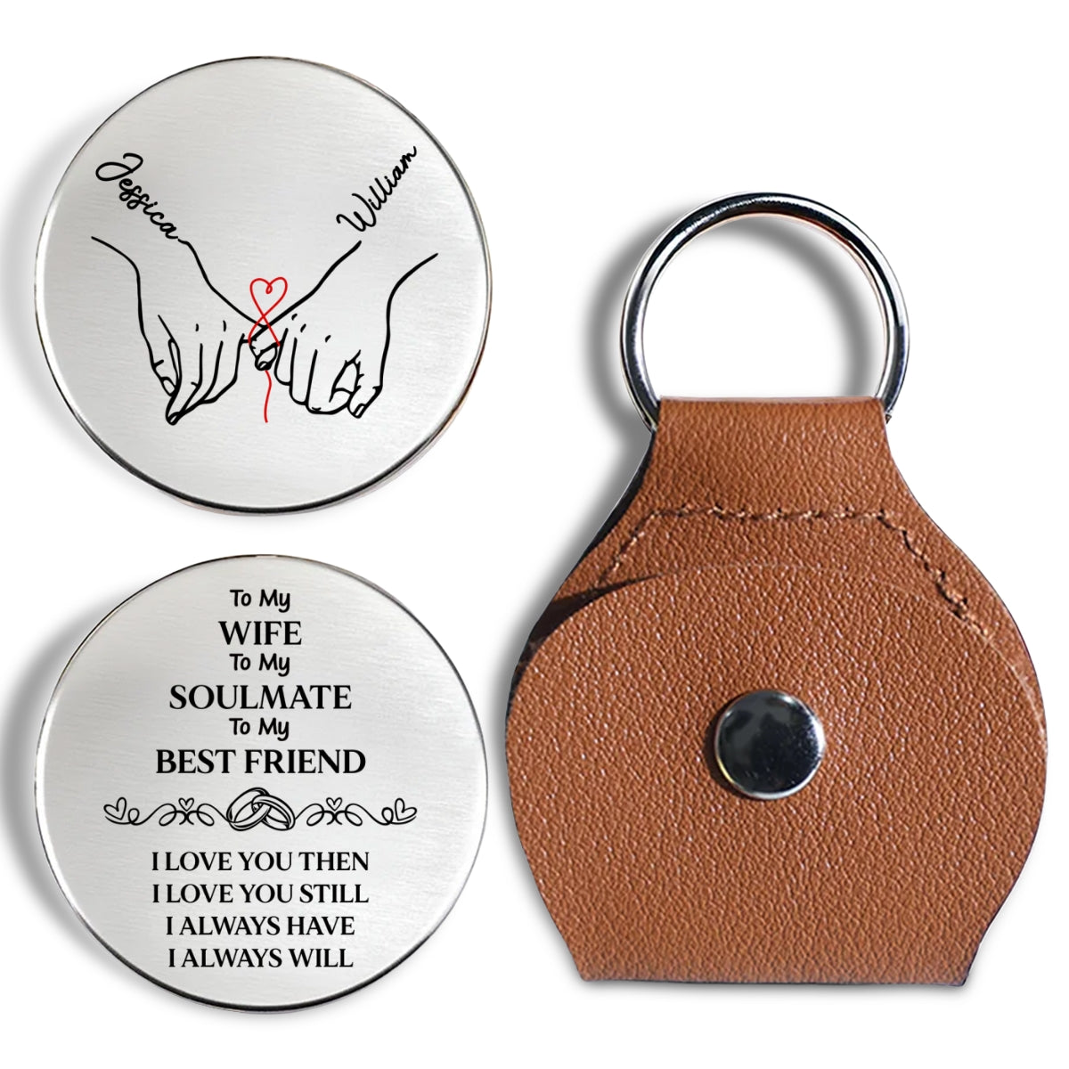 Custom Coin Keychain for Wife, Couple Christmas Anniversary Gifts • To My Wife Soulmate Best Friend - Personalized Pocket Hug